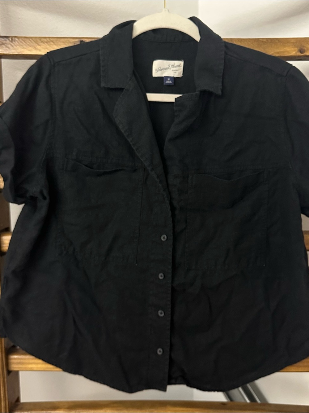 Universal Thread Black Short-Sleeve Button-Front Top